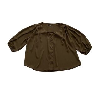 Boohoo Womens Blouse Top Sz 10 Olive Green Boho Flowy Capsule Contemporary Chic